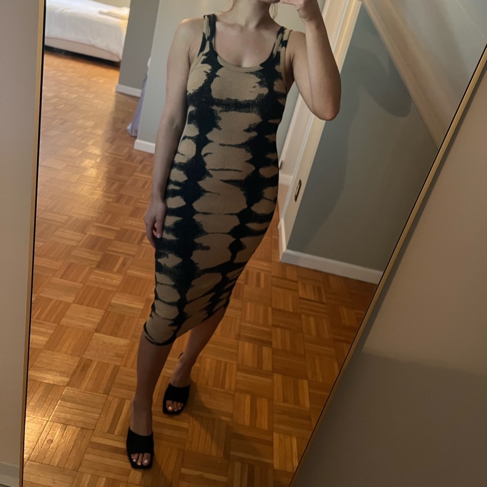 Zara Black and Tan Tie-Dye Midi Dress - Picture 6 of 8